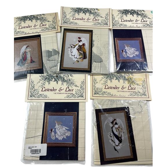 Lot of 5 NEW Lavender & Lace Victorian Designs Angel Cross Stitch Patterns - Picture 8 of 8